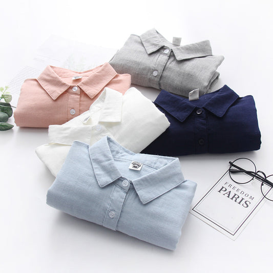 Double-layer Cotton Yarn Pure Color Skin-friendly Long-sleeved Shirt